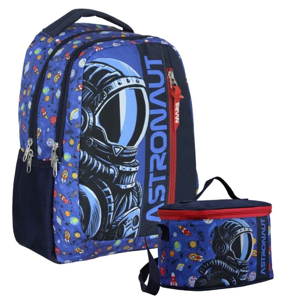 Cennec Astronot Desenli Erkek Çocuk Lacivert Mavi İkili Çanta ve Beslenme Seti - SETUMT5006B ürün görseli