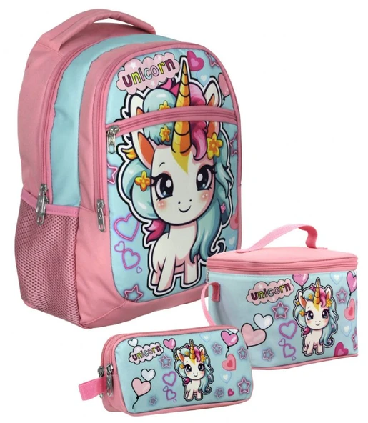 Cennec SETUMT5048A Üçlü İlkokul Çanta Seti (Pembe Turkuaz - Bebek Unicorn - Kız Çocuk) ürün görseli