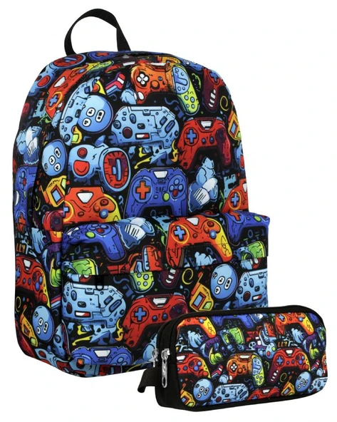 Cennec (Mavi Turuncu - Oyun Konsolu - Erkek Çocuk) Okul Sırt Çantası ve Kalem Çantası Seti - SETUMT5092C ürün görseli