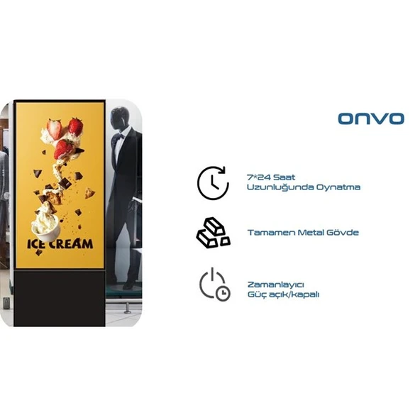 ONVO 55" Dokunmatik 55OVIN6001 Ofis,Otel,Restoran 2GB RAM- 32GB ROM- 4K Videowall Cihazı Siyah - Resim 3