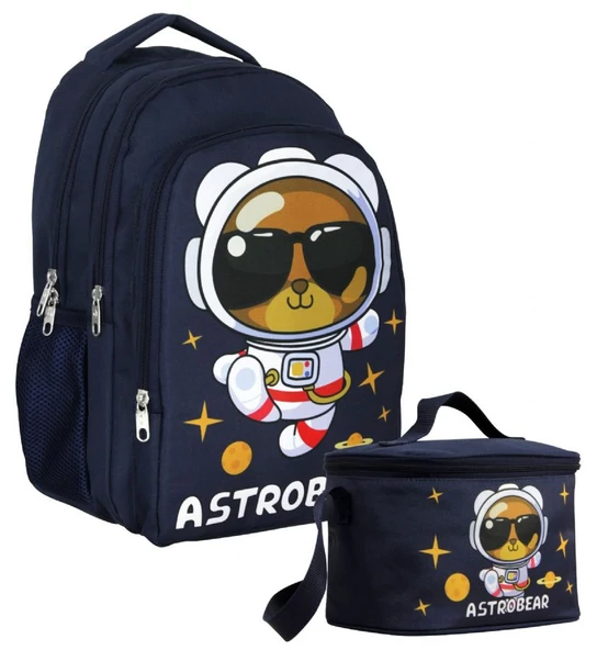 Cennec Sırt Çantası+Beslenme Çantası Seti - Lacivert Beyaz - Astronot Ayıcık - Erkek Çocuk - SETUMT5045B ürün görseli