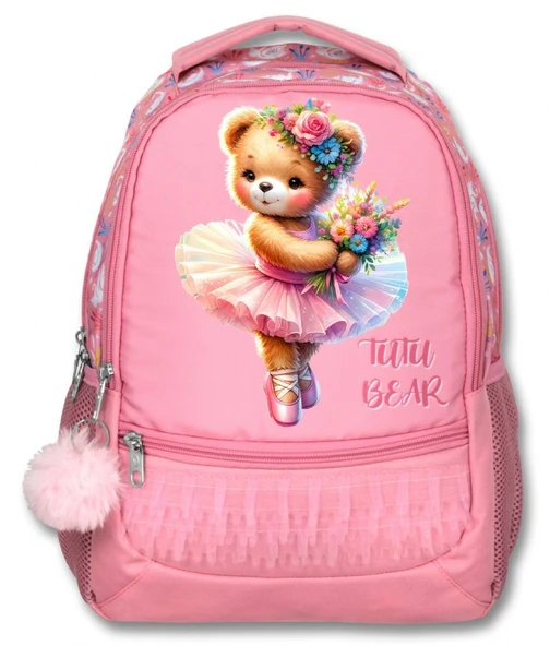 Ümit Çanta Üç Gözlü Kız Çocuk İlkokul Çantası - Balerin Ayıcık - Pembe - 5000 - Resim 2