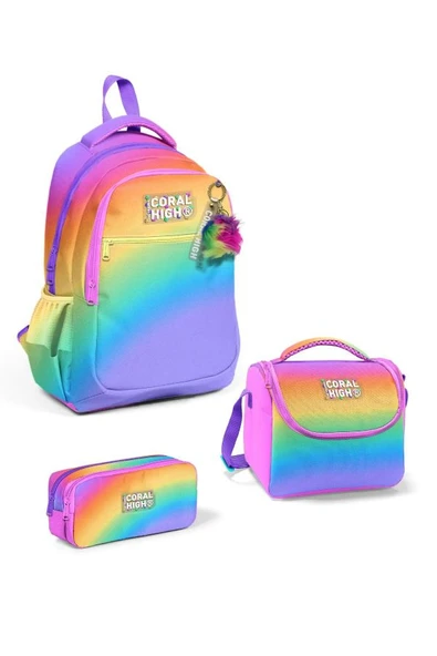 Coral High Kids Renk Geçişli 3'lü Okul Çanta Seti SET0114425 - Kız ürün görseli