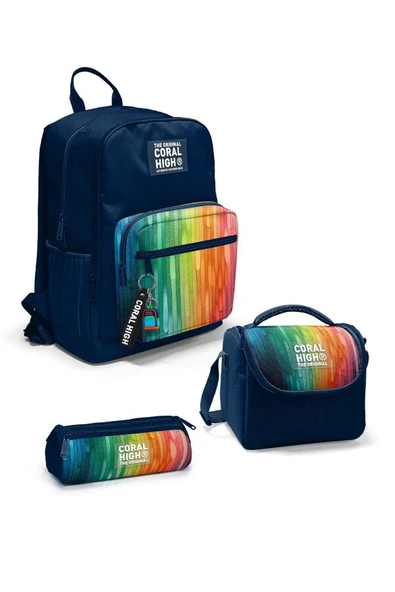 Coral High Lacivert Renkli Çizgili 3'lü Okul Çanta Seti SET0123690 - Erkek ürün görseli