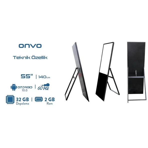 ONVO 55" Dokunmatik 55OVIN6001 Ofis,Otel,Restoran 2GB RAM- 32GB ROM- 4K Videowall Cihazı Siyah - Resim 7