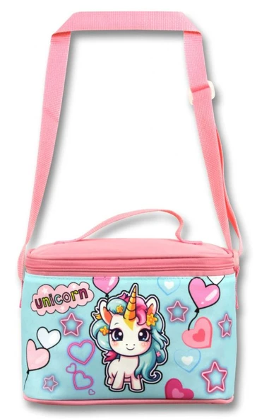 Ümit Çanta 5049 Isı Yalıtımlı Kız Çocuk (Bebek Unicorn Baskılı, Pembe Turkuaz Renkli) Beslenme Çantası - 2