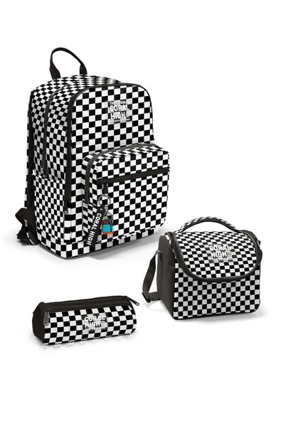 Coral High Siyah Beyaz Dama Desenli 3'lü Okul Çanta Seti SET0123677 - Kız