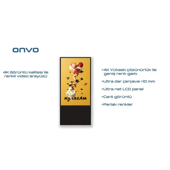 ONVO 55" Dokunmatik 55OVIN6001 Ofis,Otel,Restoran 2GB RAM- 32GB ROM- 4K Videowall Cihazı Siyah - Resim 5
