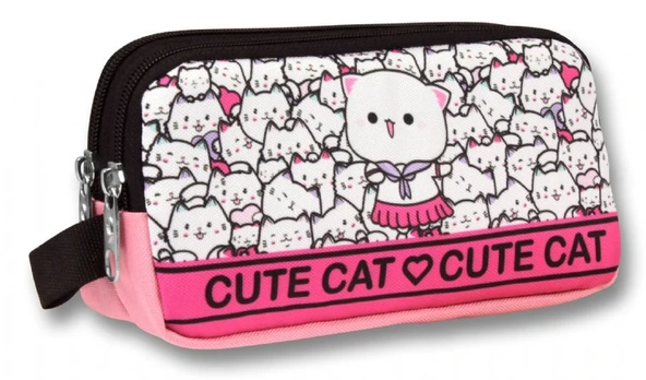 Ümit Çanta 5014 (Sevimli Kediler Desenli - Pembe Beyaz Renkli) Kız Çocuk Kalem Çantası ürün görseli