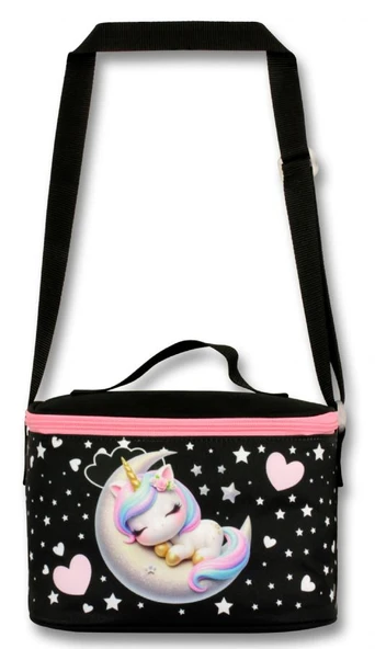 Ümit Çanta Kız Çocuk Beslenme Çantası (Thermo Isı Yalıtımlı) - Uykucu Unicorn - Siyah Pembe -  5061 - Resim 2