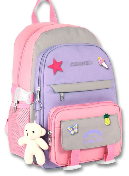 Cennec Çok Bölmeli Kız Çocuk Pembe Gri İlkokul ve Günlük Sırt Çantası - 5072 ürün görseli