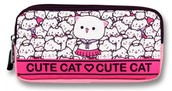 Ümit Çanta 5014 (Sevimli Kediler Desenli - Pembe Beyaz Renkli) Kız Çocuk Kalem Çantası - Resim 2