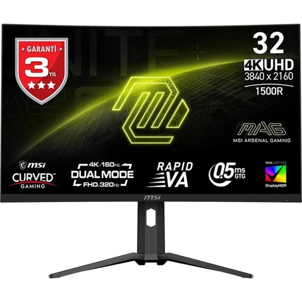 MSI 31.5" VA MAG 321CUPDF 0.5MS 160HZ HDMI-DP KAVISLI GAMING MONİTÖR 3840X2160 ürün görseli