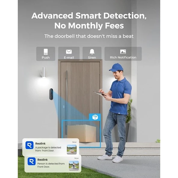 REOLINK 4MP WIFI Dorbell Bataryalı Kapı Zili PoE - Resim 3