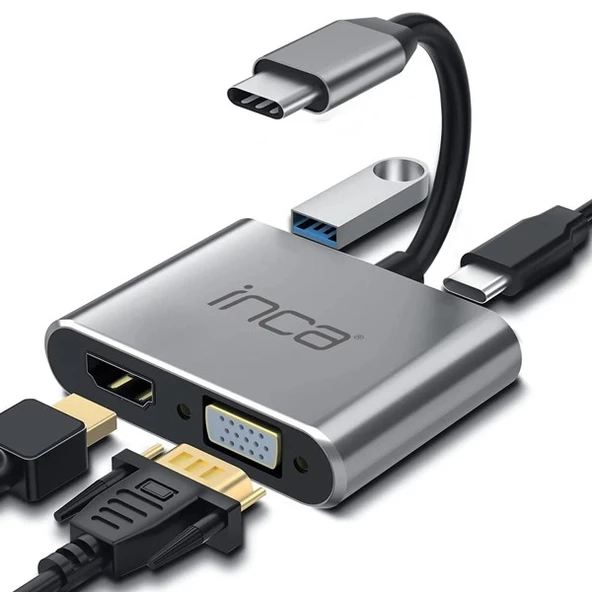 INCA ITPC-06T 0.15metre TYPE-C - HDMI_VGA(D) Görüntü Adaptörü Gümüş 100W - Resim 3