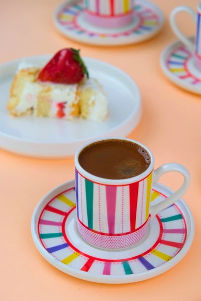 Tabak Evi Porselen Color Stripe Kahve Fincan Takımı 90cc 6 Kişilik 12 Parça - 5