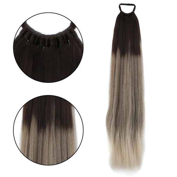 Lastik Tokalı At Kuyruğu Düz - Küllü Kumral / Beyaz Platin Ombre - 1