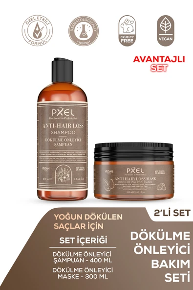 PXEL Dökülme Karşıtı Şampuan  Maske 2’li Vegan Dökülme Önleyici Set - 1