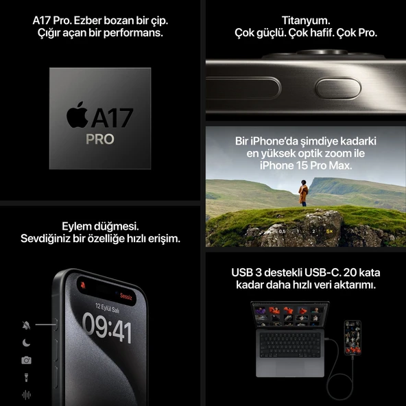 Apple İphone 15 Pro Max 256 Gb Natürel Titanyum (Apple Türkiye Garantili) - 8