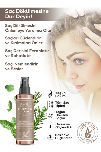 PXEL Dökülme Önleyici Şampuan  Maske  Biberiye Suyu Saç Bakım Toniği 3’lü Set - 7
