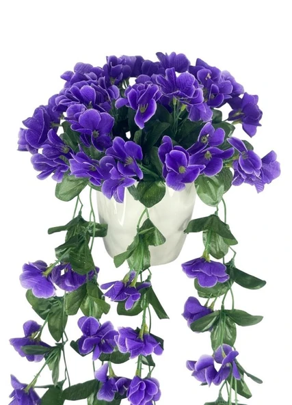 Nettenevime Yapay Çiçek Sarkan Mor Menekşe Krem Rengi Saksıda 4 Sarkan Dallı 70cm - 3