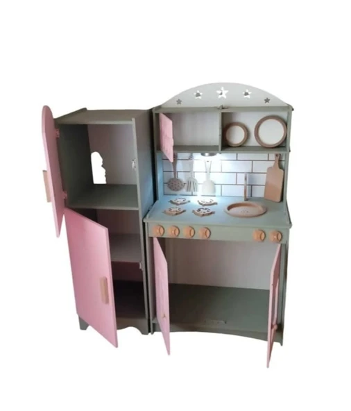 Boyalı 2 Kapaklı Oyuncak Buzdolabı Mutfak Seti - 4