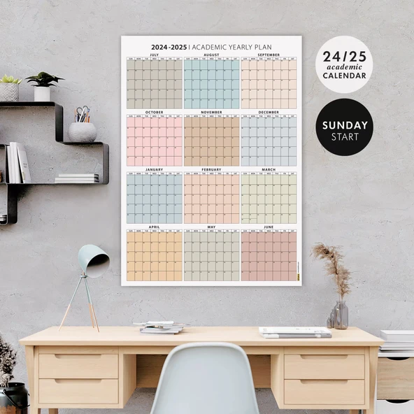 Amerikan Standardı 2025 -2026 Akademik Duvar Takvimi, TEMMUZ Başlangıçlı, PAZAR Günü Başlangıçlı ürün görseli 1