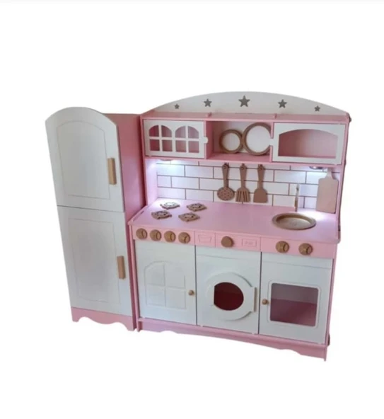 MDF Boyalı Oyuncak 3 Kapaklı Mutfak Buzdolabı Seti - 4