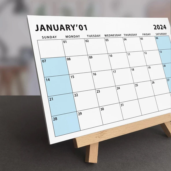 Amerikan Standardı 2026 Masa Takvimi(Pazar Günü Başlangıç),Ahşap Şövale Takvim, Aylık Planlamalı Takvim, Pastel Renkler, - Resim 6