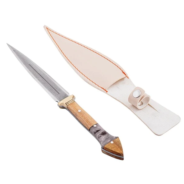 Çift Ağızlı Çerkez Kaması - Deri Kılıflı - Epoksi Sap - Büyük - Mermer - Resim 4