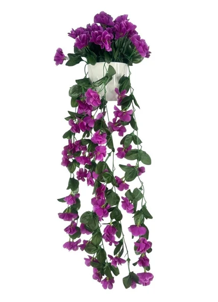 Nettenevime Yapay Çiçek Sarkan Lila Menekşe Krem Rengi Saksıda 4 Sarkan Dallı 70cm ürün görseli 1