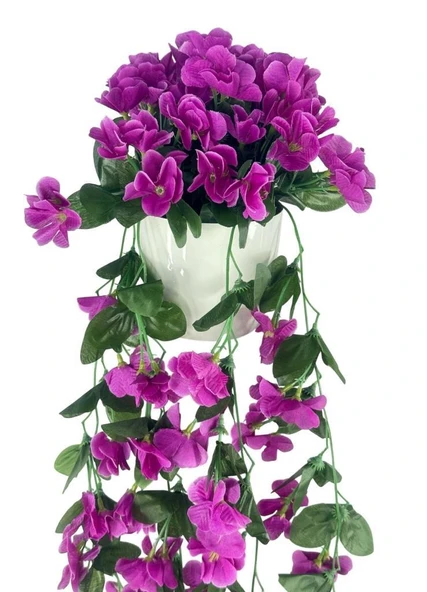 Nettenevime Yapay Çiçek Sarkan Lila Menekşe Krem Rengi Saksıda 4 Sarkan Dallı 70cm - Resim 2