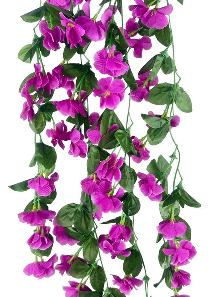 Nettenevime Yapay Çiçek Sarkan Lila Menekşe Krem Rengi Saksıda 4 Sarkan Dallı 70cm - Resim 3