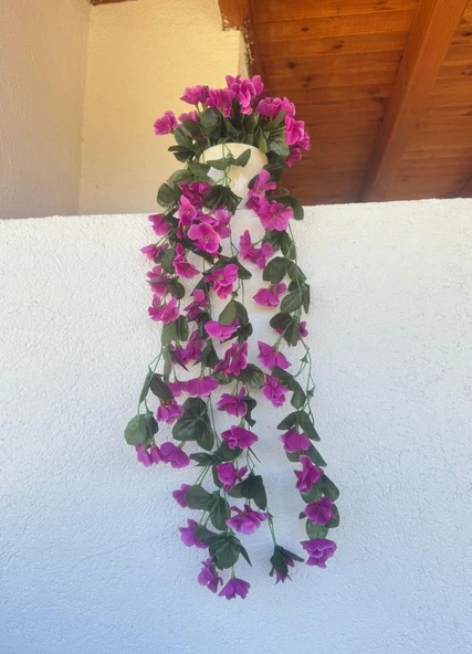 Nettenevime Yapay Çiçek Sarkan Lila Menekşe Krem Rengi Saksıda 4 Sarkan Dallı 70cm - Resim 7