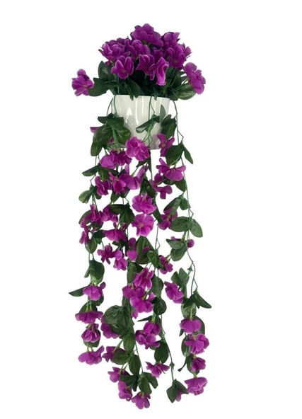 Nettenevime Yapay Çiçek Sarkan Lila Menekşe Krem Rengi Saksıda 4 Sarkan Dallı 70cm - Resim 5