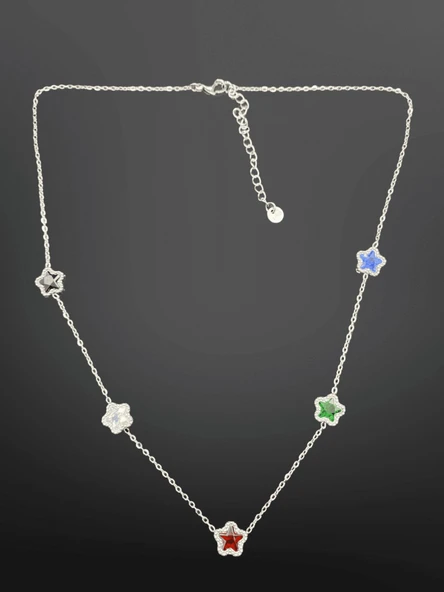 Renkli Yıldız ve Çiçek Figürlü Gümüş Renk 316L Çelik Kadın Kolye | Minimal ve Eğlenceli Tasarım Takı ürün görseli 1