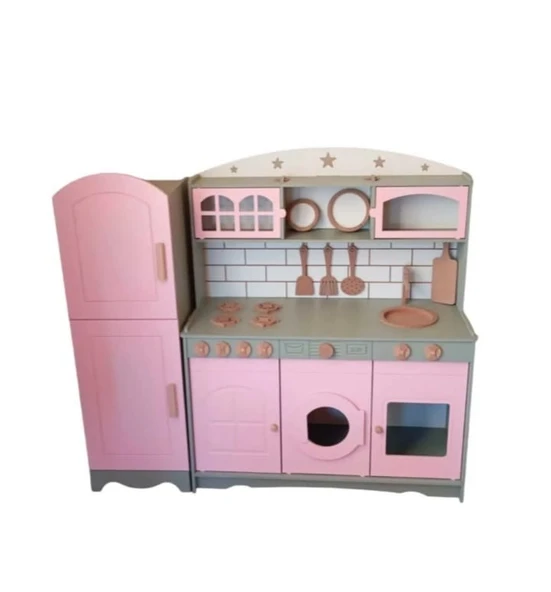 Boyalı 3 Kapaklı Oyuncak Buzdolabı Mutfak Seti