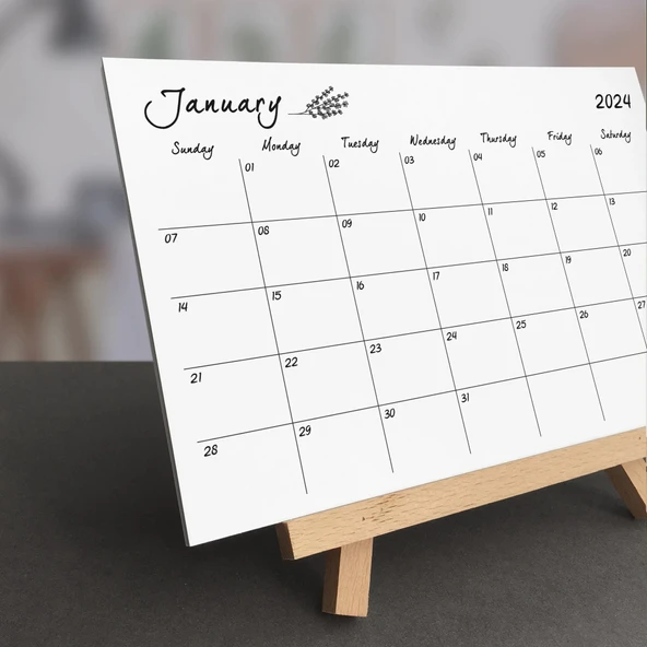 Amerikan Standardı Çiçekli 2026 Masa Takvimi (Pazar Günü Başlangıç),Ahşap Şövale Takvim, Aylık Planlamalı Takvim, Yapıla - 2