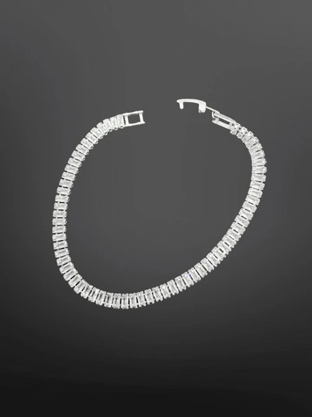 Baget Su Yolu Model Zirkon Taşlı Gümüş Renk 316L Çelik Bileklik | Işıltılı Klasik ve Zarif Takı ürün görseli 1