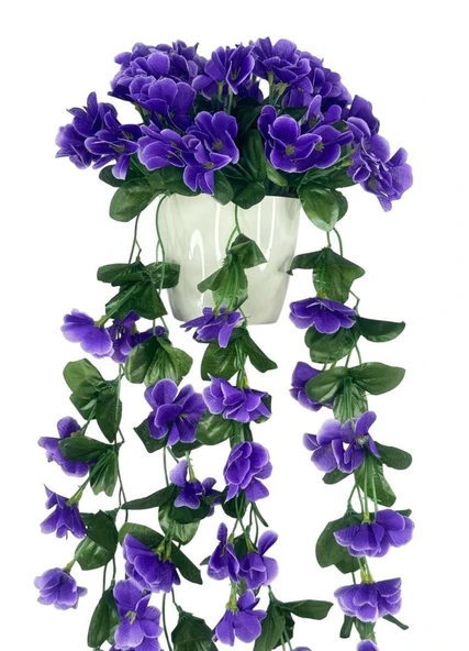 Nettenevime Yapay Çiçek Sarkan Mor Menekşe Krem Rengi Saksıda 4 Sarkan Dallı 70cm - 7