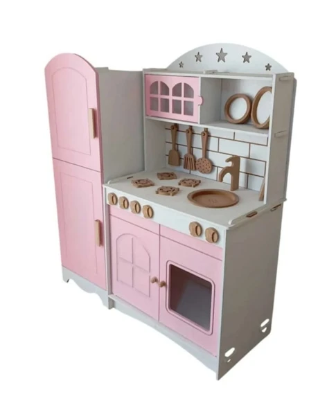 MDF Boyalı Oyuncak Mutfak Buzdolabı Seti - 2