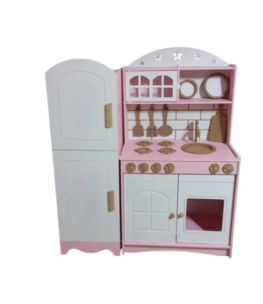 Boyalı Oyuncak Çift Kapaklı Buzdolabı Mutfak Seti