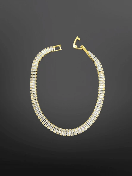 Baget Zirkon Taşlı Gold Renk 316L Çelik Bileklik | Işıltılı Klasik ve Zarif Takı - 1
