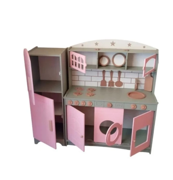 Boyalı 3 Kapaklı Oyuncak Buzdolabı Mutfak Seti - 3