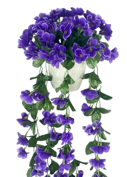 Nettenevime Yapay Çiçek Sarkan Mor Menekşe Krem Rengi Saksıda 4 Sarkan Dallı 70cm - 2