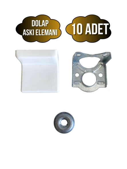 Dolap Askı Elemanı Mobilya Duvar Askı Aparatı(BEYAZ) Beyaz BEYAZ - 10 ADET ürün görseli