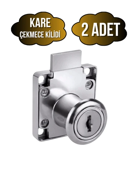 Kare Çekmece Kilidi Anahtarlı Dolap Mobilya Kilidi(KARE) Krom KARE - 2 ADET ürün görseli