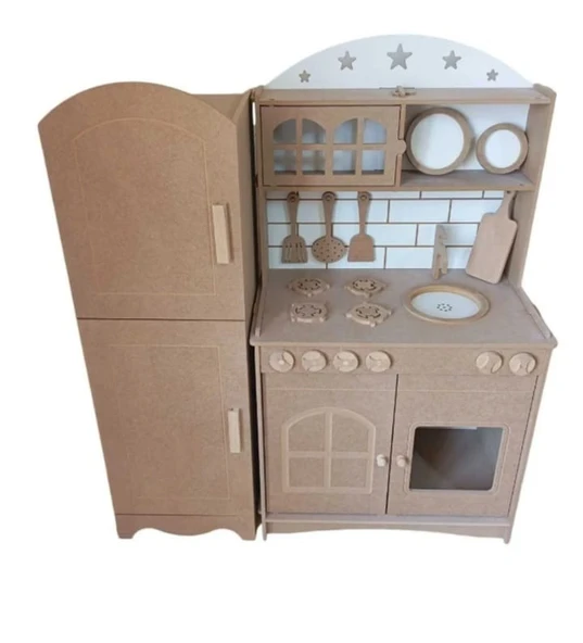 2 Kapaklı, Buzdolaplı Oyuncak Ahşap Mutfak Seti - 2