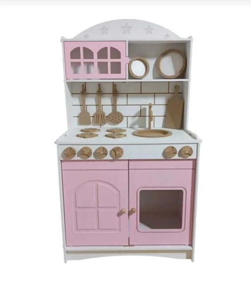 İki Kapaklı Boyalı Oyuncak Ahşap Mutfak