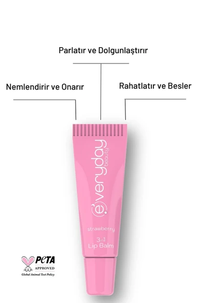 Everyday Beauty 3in1 Lip Balm Çilek, Nemlendirici Besleyici Parlatıcı Dudak Bakım 10 ml - 5